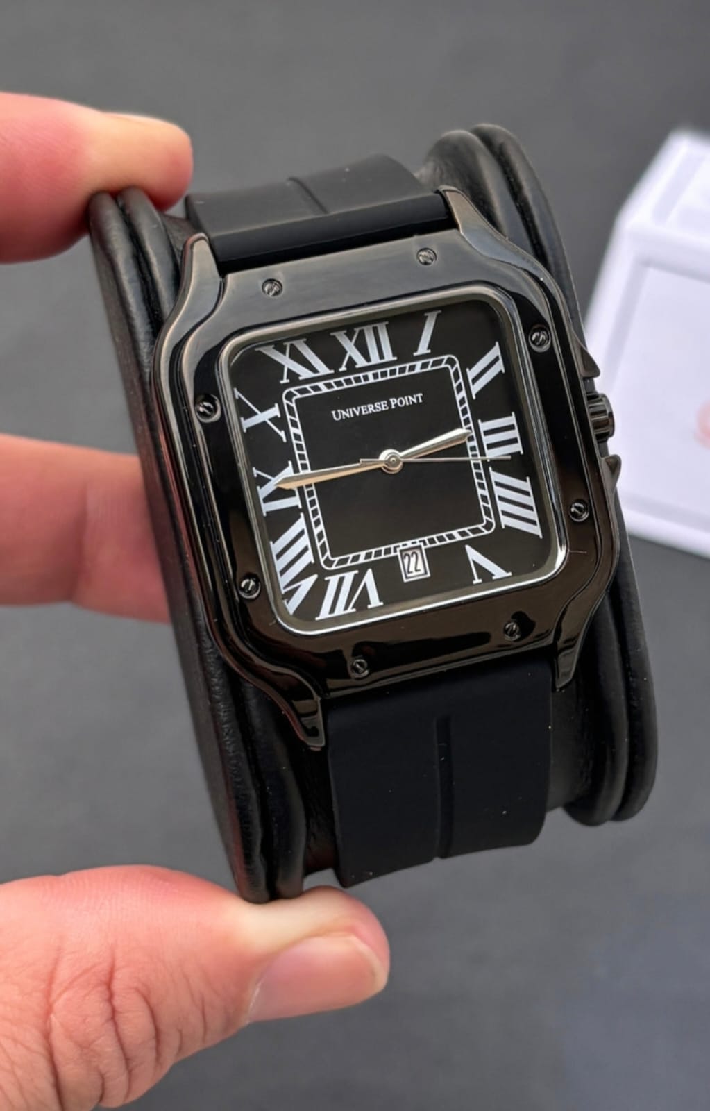 Universe Point Black Dial Watch with magnetic lock.