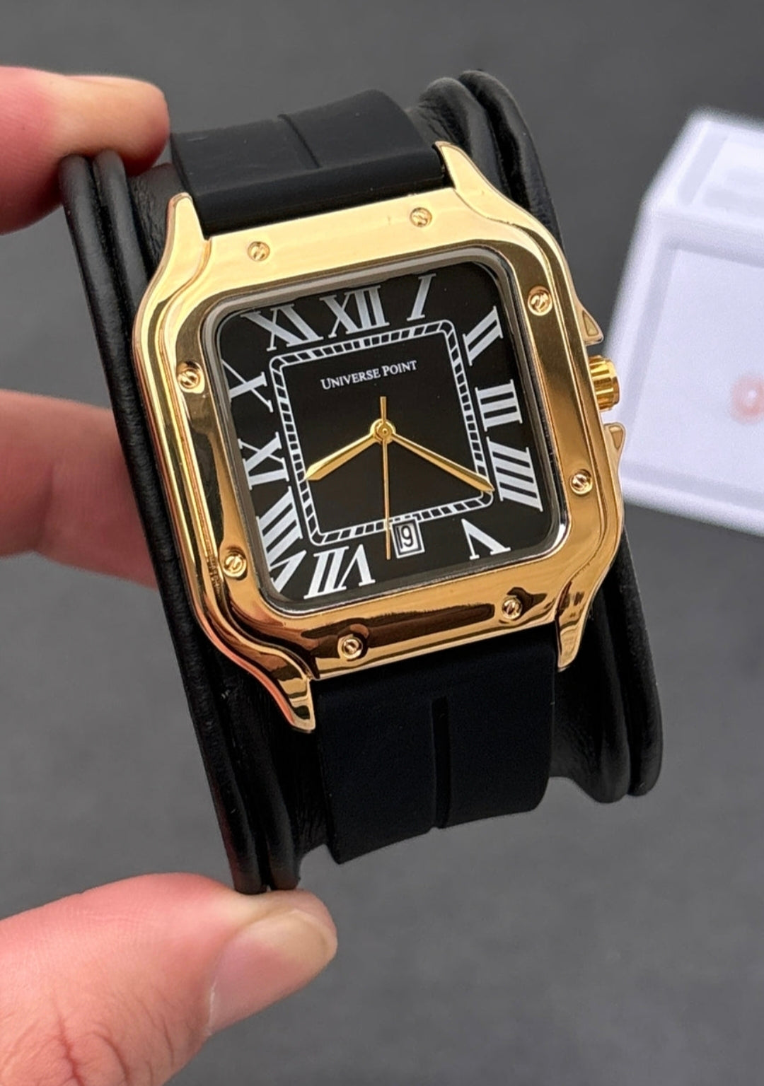 Universe Point Gold and Black Dial Watch with magnetic lock.